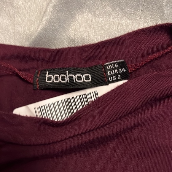 BOOHOO WOMENS MAROON TIE FRONT TEE SZ2 - Picture 10 of 12